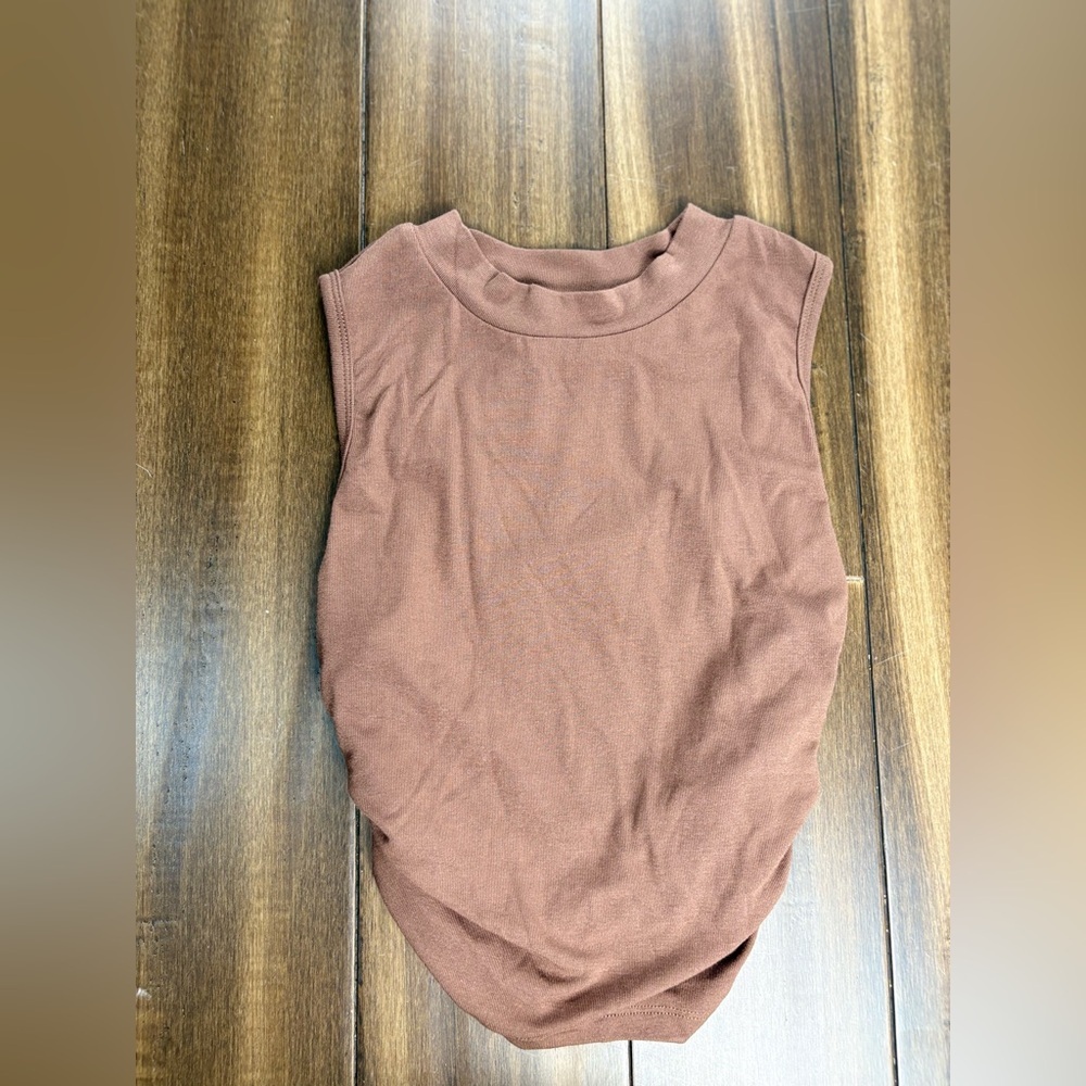 NWOT Cider size Sleeveless Brown Ruched Side Mock Neck Cropped tank y2k Fitted